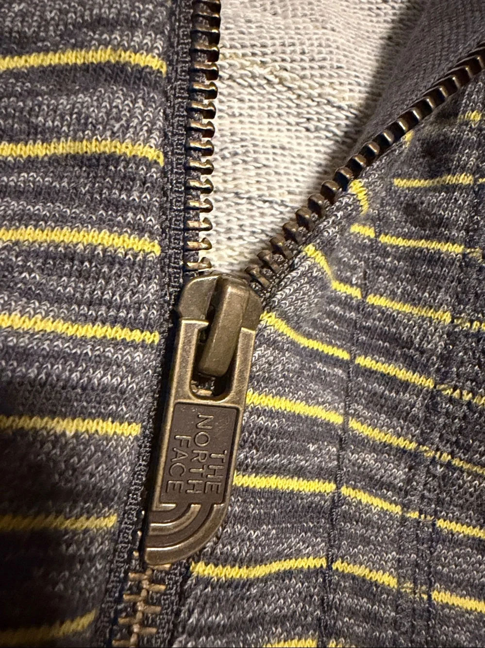 The North Face Men's Gray and Yellow Striped Zip-Up Hoodie NWOT